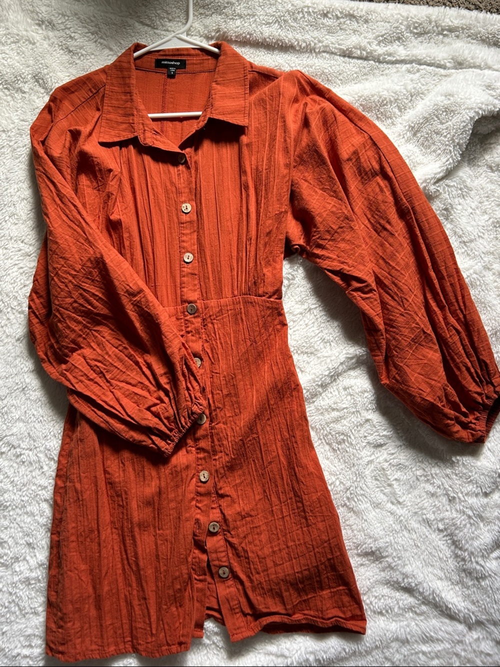 mittoshop Rust Orange Button-Front Mini Dress